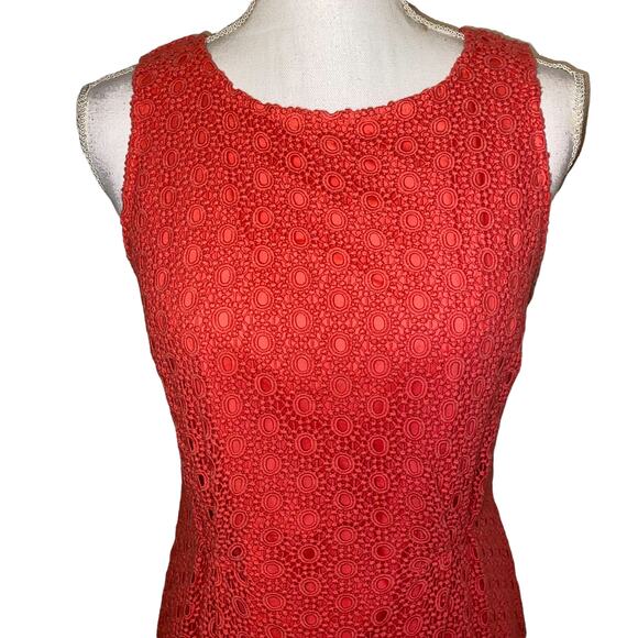 Garnet Hill Dress Knee Length Eyelet Lace Sleeveless Sheath Fit & Flare Coral 6 - Picture 4 of 6